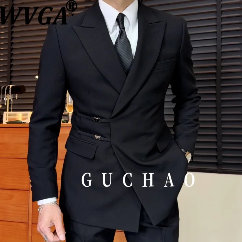 

WVGA Spring Auetumn New Man High-end Design Buckle Style Trendy Blazer Niche Chic Asual Straight Suit Pants Two-Piece Set W22001