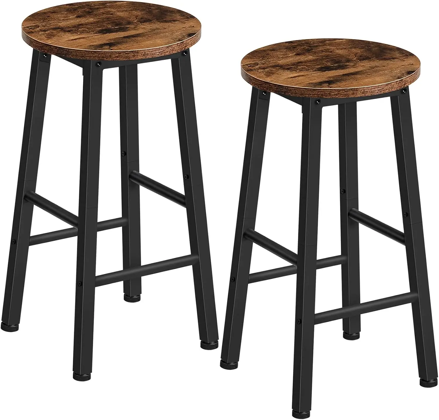 

Set of 2 Industrial Bar Stools, Rustic Brown and Black, 24.8" Height for Kitchen Island and Dining Room