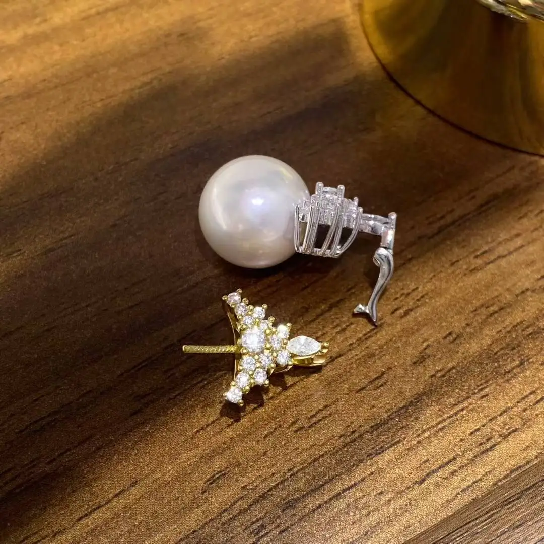 

Подвеска из стерлингового серебра S925, базовые крепления, фурнитура, детали, аксессуары для жемчуга 12-13 мм, бусины, 5 шт./лот