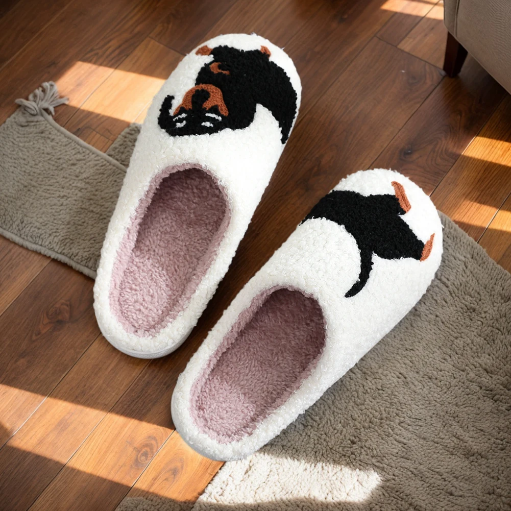 Plush Dachshund Slippers Fuzzy Dog Slippers Anti Slip Warm Slip-on House Shoes Flat Thermal Slippers for Outdoor Indoor Bedroom