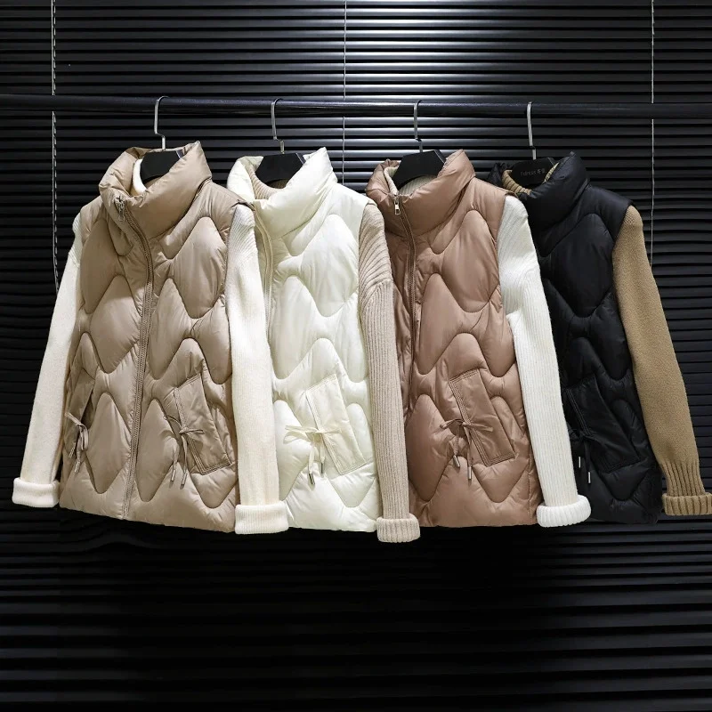 Gilet da donna in piumino di cotone Capispalla coreano Cappotti imbottiti in cotone Abbigliamento invernale Piumino senza maniche con colletto alla coreana Gilet femminile
