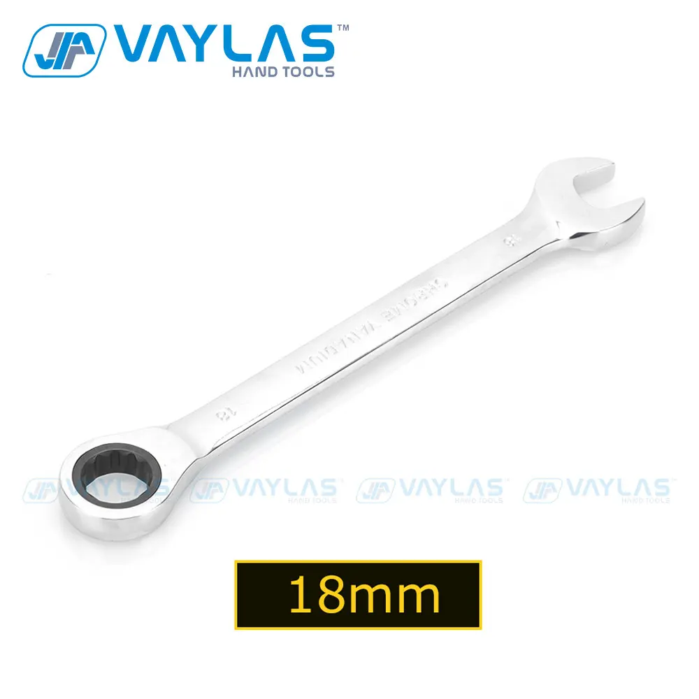 

VAYLAS 18mm Combination Wrench Fixed Head Ratcheting 72T and Open End High Torque Mirror Polish Spanner Repair Hand Tool