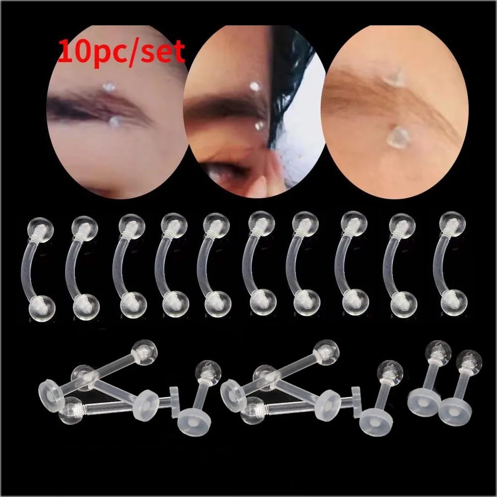 10pcs 16G Clear Acrylic Lip Stud Piercing Labret Ring Bioflex Ear Cartilage Earring Bar Tragus Helix Retainer Flexible Jewelry