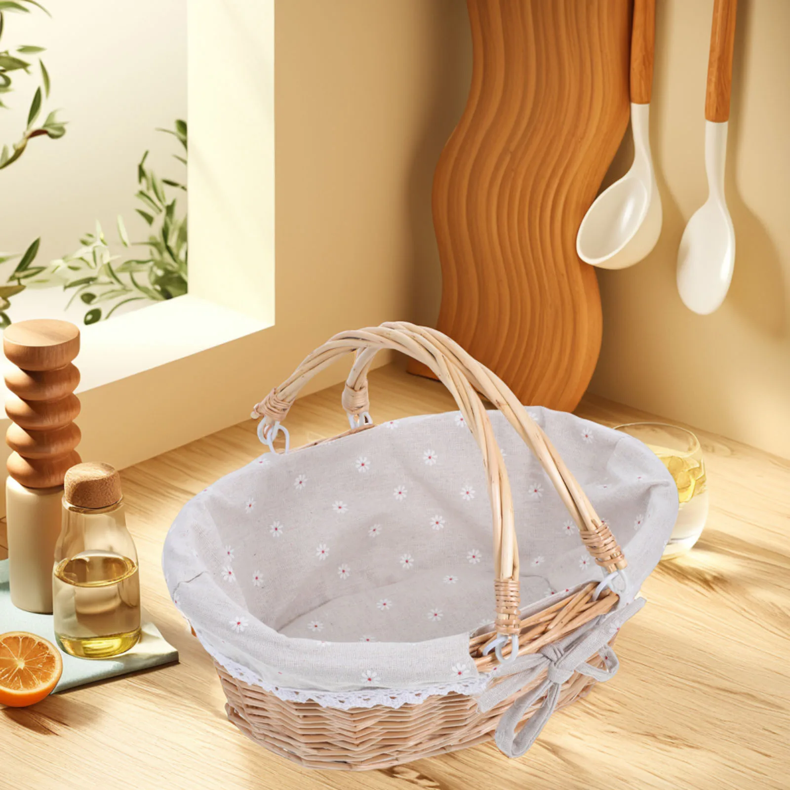 

1pcs Small Wicker For Kitchen Fruit Storage Organizer Countertop Pantry Display Picnic Outdoor Gatherings Woven Storage Basket