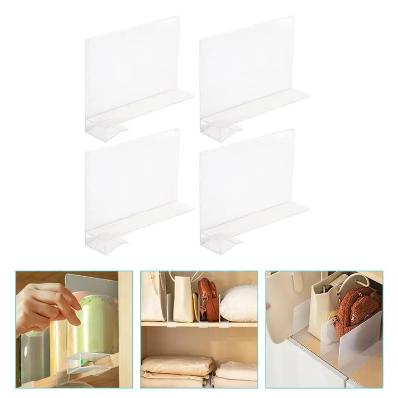 4Pcs Clear Partition Plate Closet Shelf Bookcase Divider Home Use Wardrobe Shelf Bookcase Divider Baffle Commodity Storage