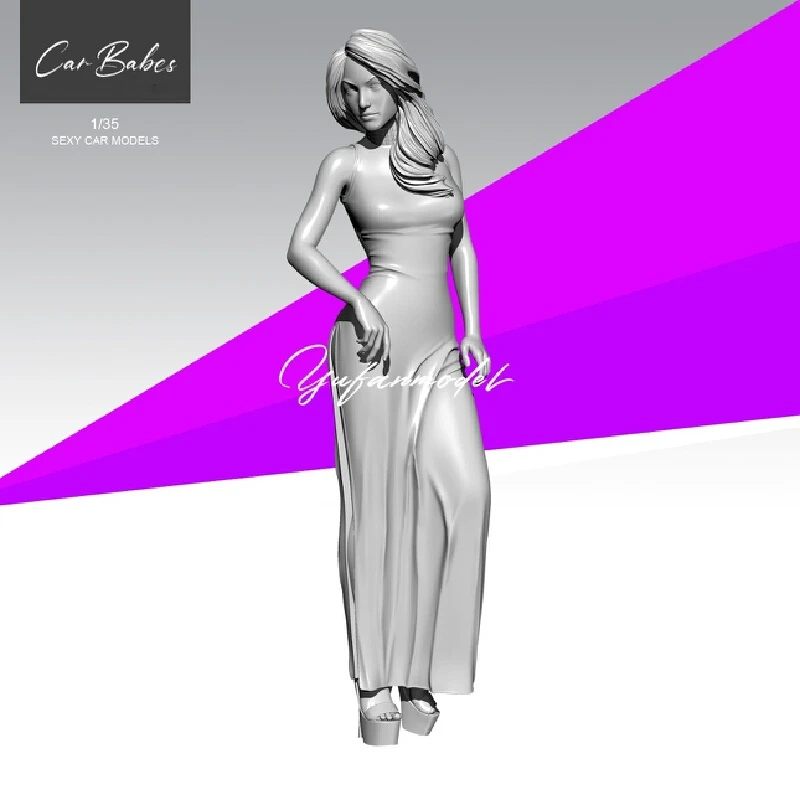 Modèle de fille en résine avec jupe longue et queue de cheval, figurine Gk Micro Miniature, imprimée en 3D, modèle blanc, jouet non assemblé et non peint, 1/35