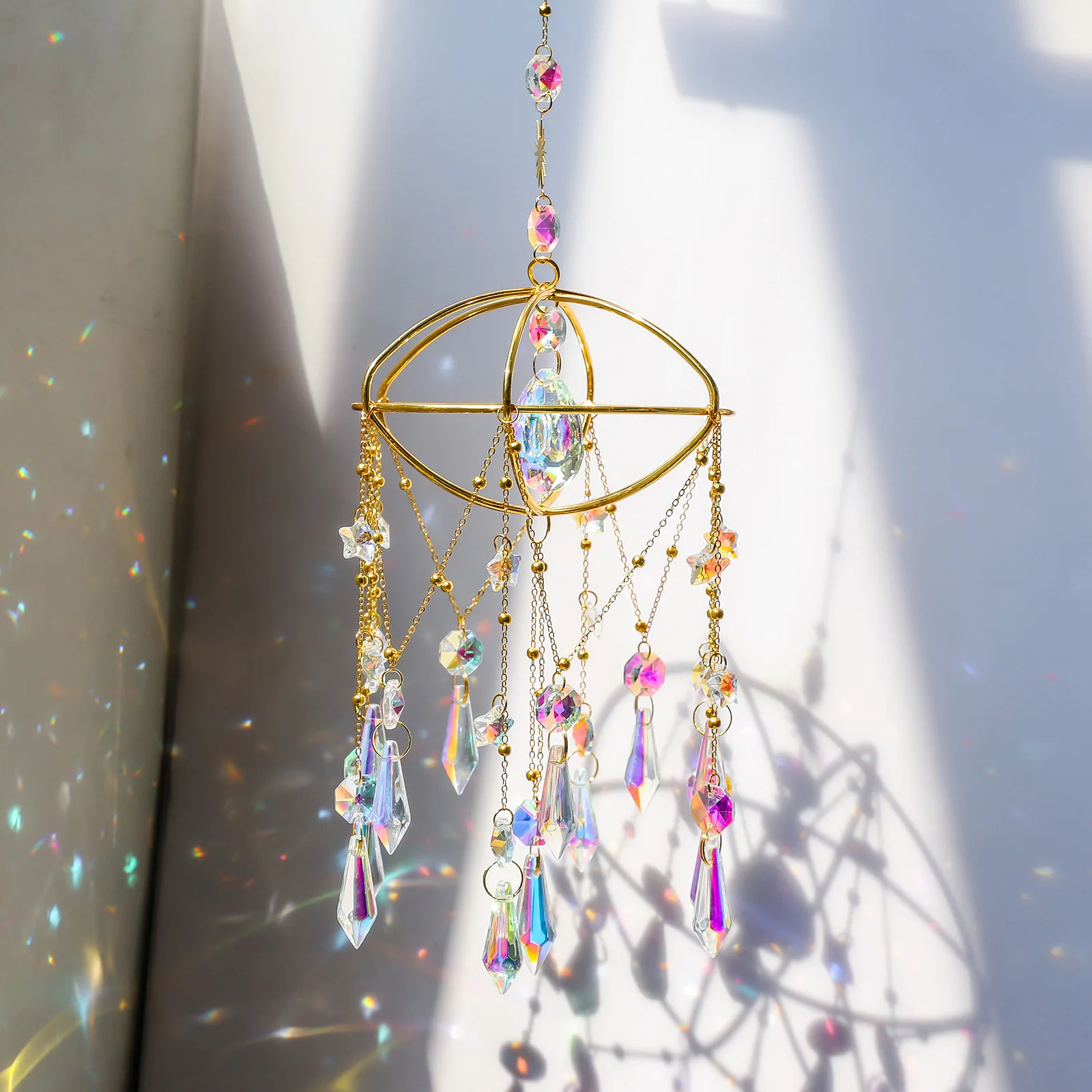 For Brightening Spaces Eye Sun Catcher Eye Shaped Gemstone Sun Catcher 18.9Inch Modern Eye Frame For Home Garden