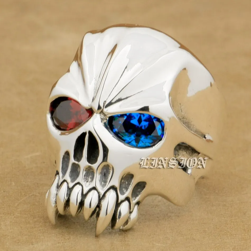 Huge 925 Sterling Silver CZ Eyes Skull Ring Biker Rocker Punk Jewelry 9MX04 US Size 7~15