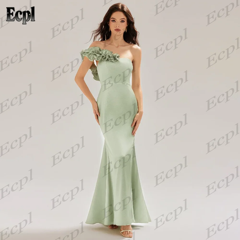 

New One Shoulder Ruffle Evening Dress Elegant Mermaid Satin Prom Party Gowns Backless Back Lace Up Customized vestidos de fiesta