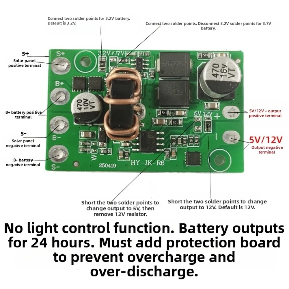 Boost converter solar controller board 3 2V 3 7V to 12V output with 5V control for solar panels and camera power systems