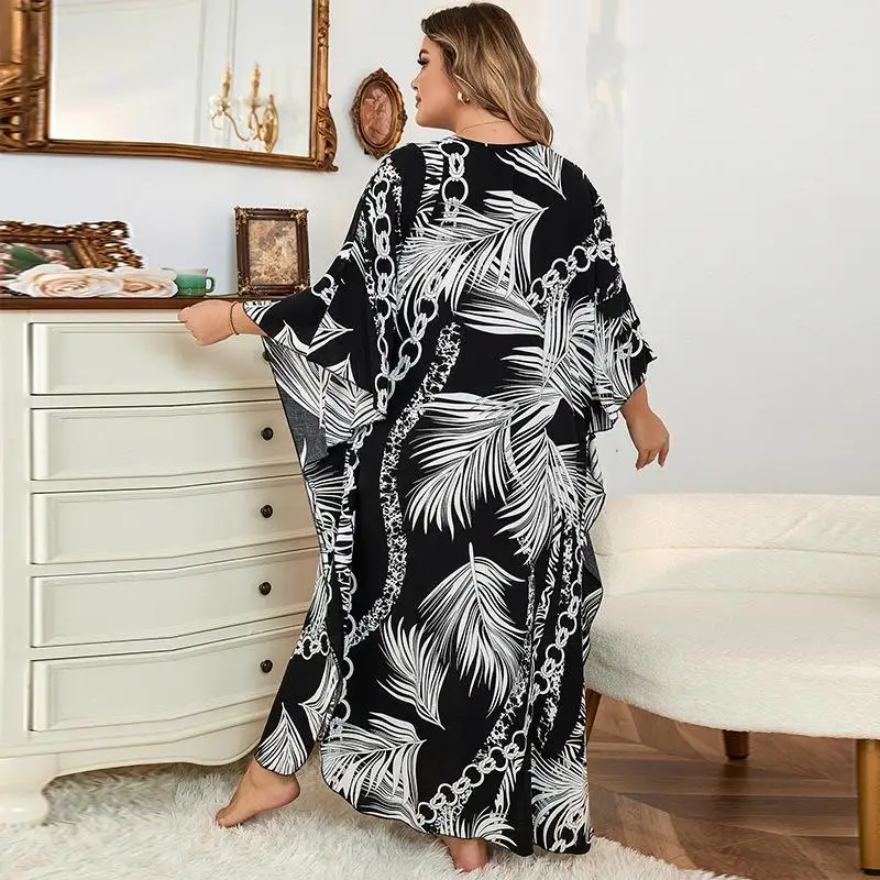 Plus Size Women\'s Clothing Bathing Suit Cover Up Colorful Beach Kaftan Dress Long Bikini Cover Up Swimsuit Beachwear