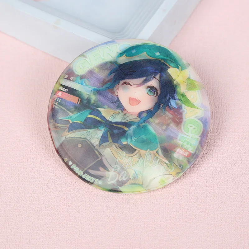 Genshin Impact 7.5cm 3D Grating Bar Badge Barbatos Sucrose Mona Kachina Emilie Peripheral Products Exclusive Design Gift Friend