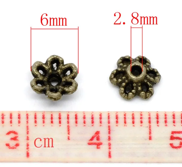 300pcs Handmade Beads Caps Flower Antique Bronze(Fits 8mm-12mm Beads)Flower Hollow Pattern Beads DIY Jewelry Gifts 6mmx2.8mm