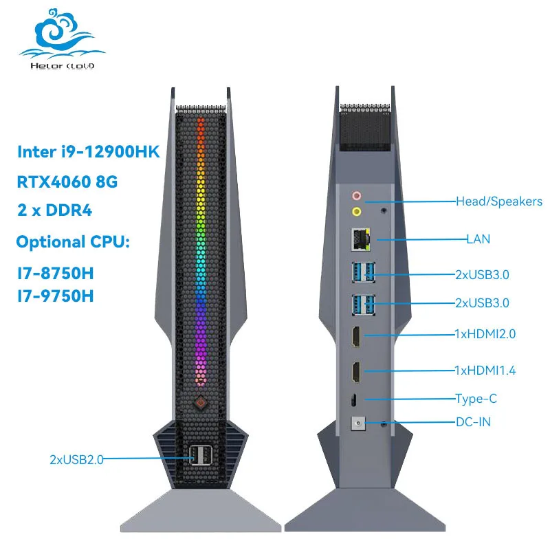 Игровой мини-ПК с Inter i9-12900HK Nvidia RTX4060 Поддержка WIN10 LINUX 2xDDR4 6xUSB 1xHDMI Type-C WiFi BT4.0 Настольный компьютер