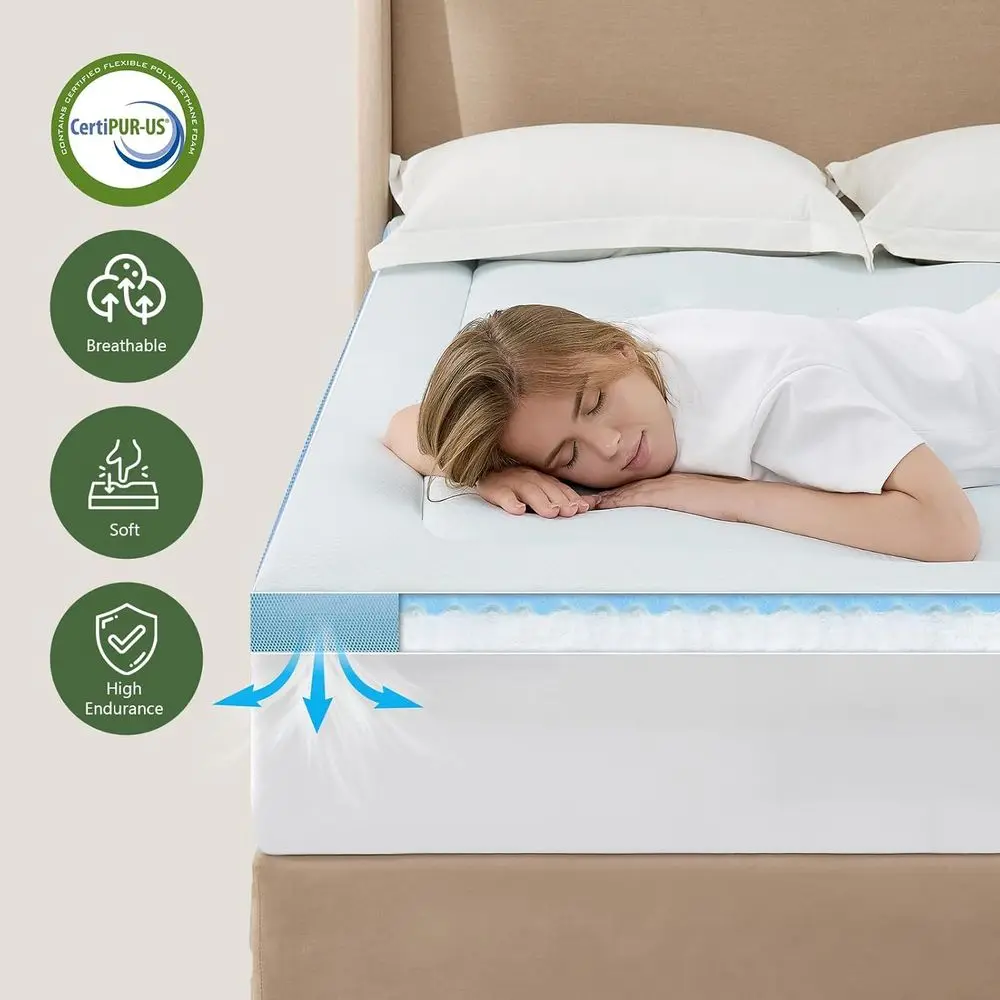 مرتبة فسكوزي كوين RV من الخيزران مع رغوة الذاكرة، وسادة علوية قابلة للتنفس لتخفيف آلام الظهر، 60 × 75، أبيض