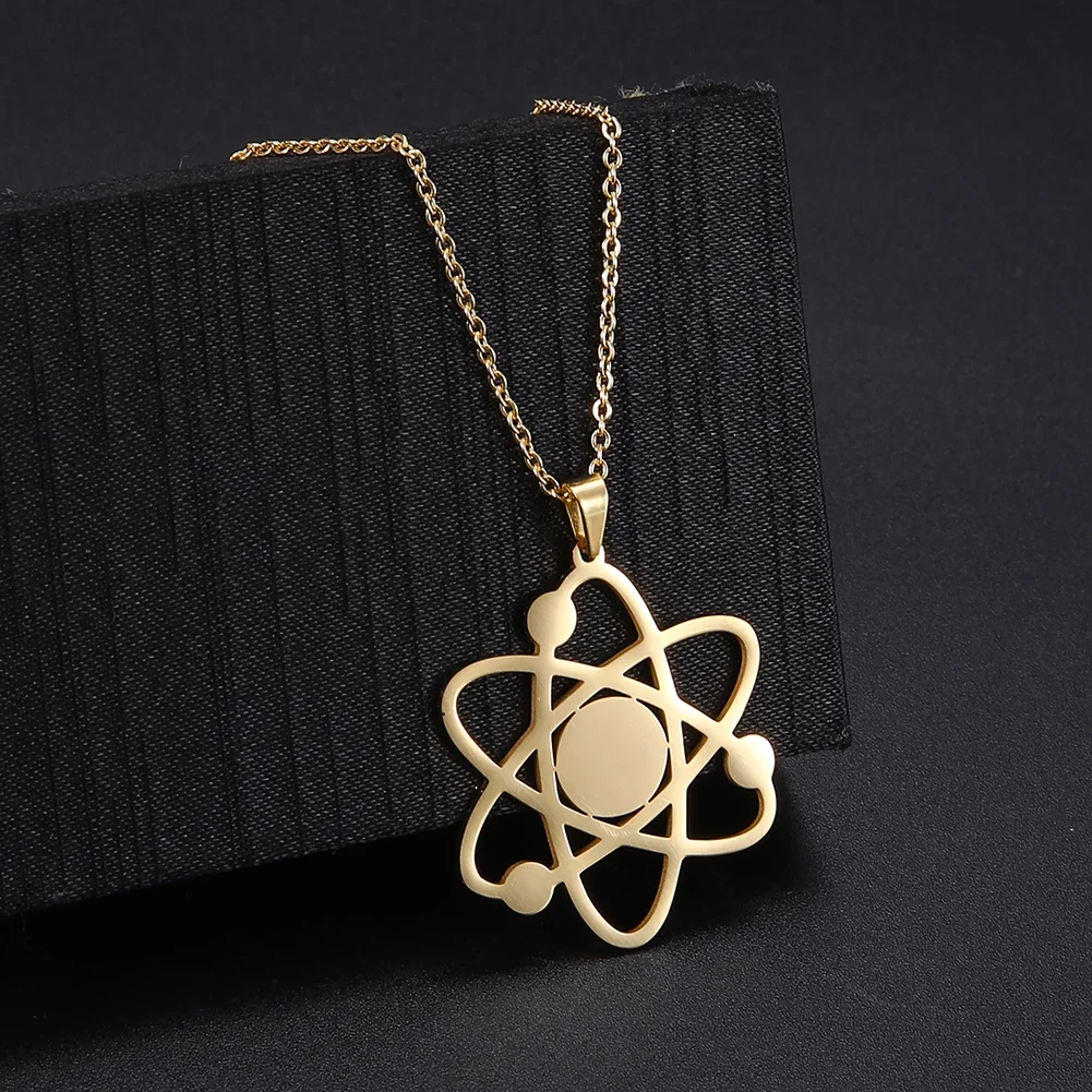 Teamer The Bigbang Theory Atom Galaxy Planet Pendant Necklace Stainless Steel Choker Star Universe Science Jewelry for Women