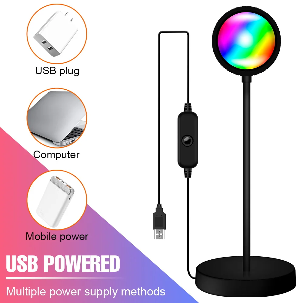 LED Projectors Night Light Sunset Lamp RGB LED Ring Light Color Lamp USB Rainbow Lamp Desk Decoration Home Atmosphere Lighting