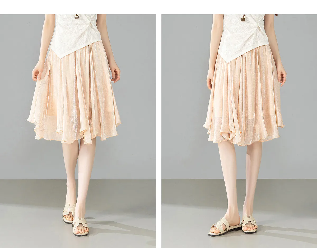 SENTUBILA Weißer Chiffon-Schimmerrock für Damen, Sommer 2026, Eleganter, Elastischer Bund, Unregelmäßiger, Lässiger Schirmrock Q62QG7308 – Detail 27