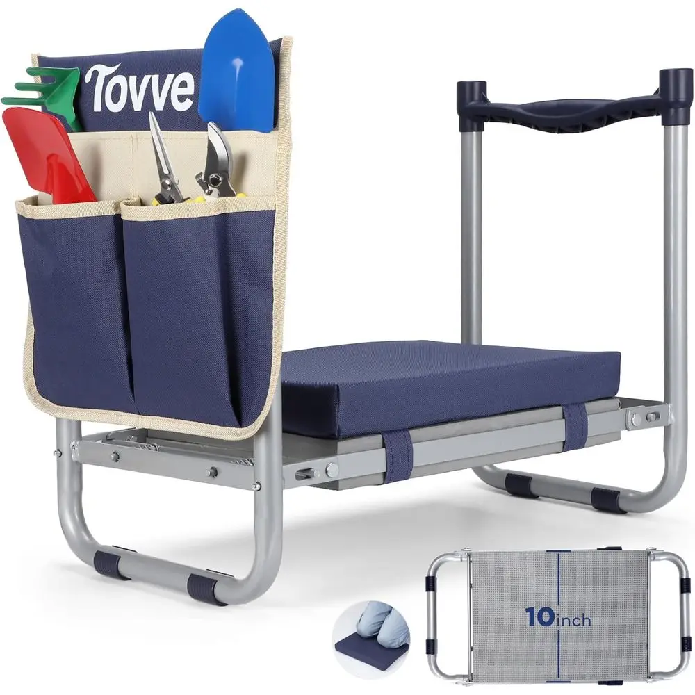 

Heavy-Duty Garden Stool with Detachable Kneeling Pad, Portable Seat, and Large Tool Bag for Gardening Enthusiasts