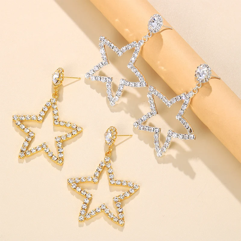 Stonefans 1 Pair Dangling Big Star Earrings Vintage 2022 Trend Luxury For Women Piercing Pendant Statement Crystal Loop Earrings