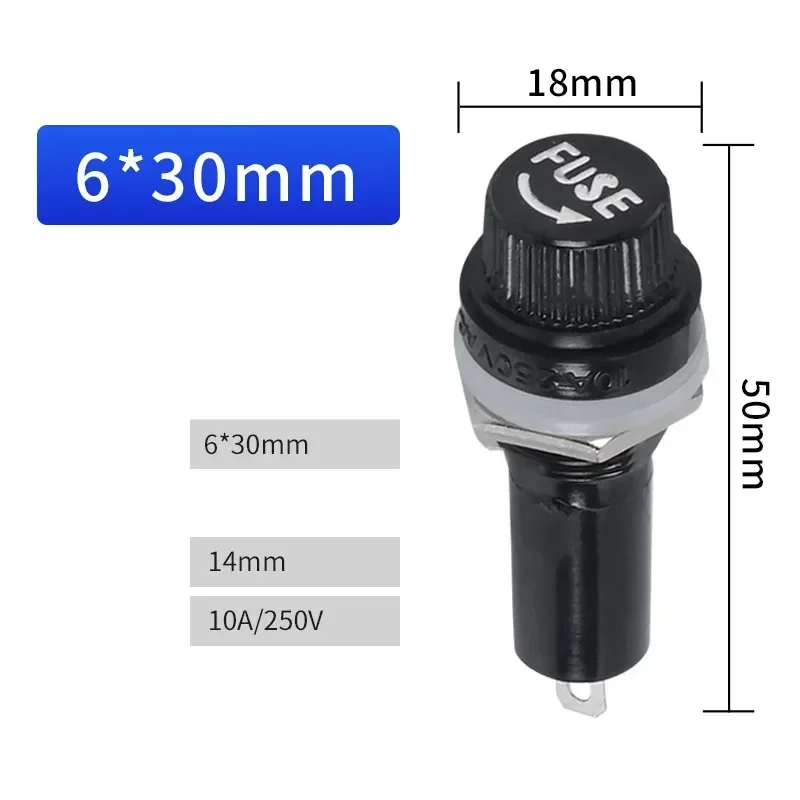 50PCS 5*20mm 6*30mm Glass Fuse Holders 5x20 6x30 Insurance Tube Socket Fuse Holder For Insurance Panel Mount Fuse Holder