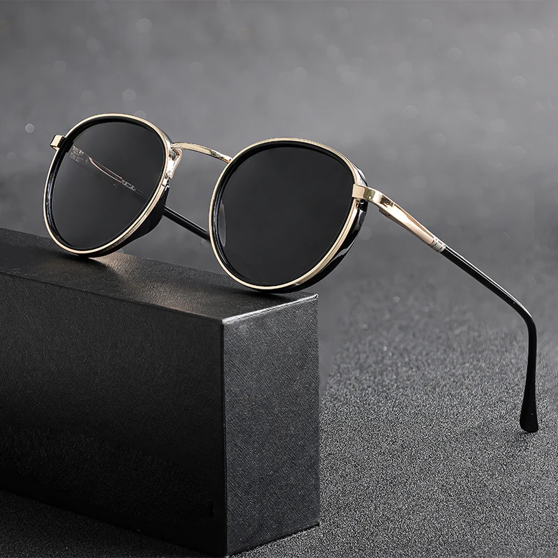 HBK TRetro Punk Herren Polarisierte Sonnenbrille Rundes Design Modische UV400 Unisex Sonnenbrille Reise Party Ideaal für Geschenke – Detail 3