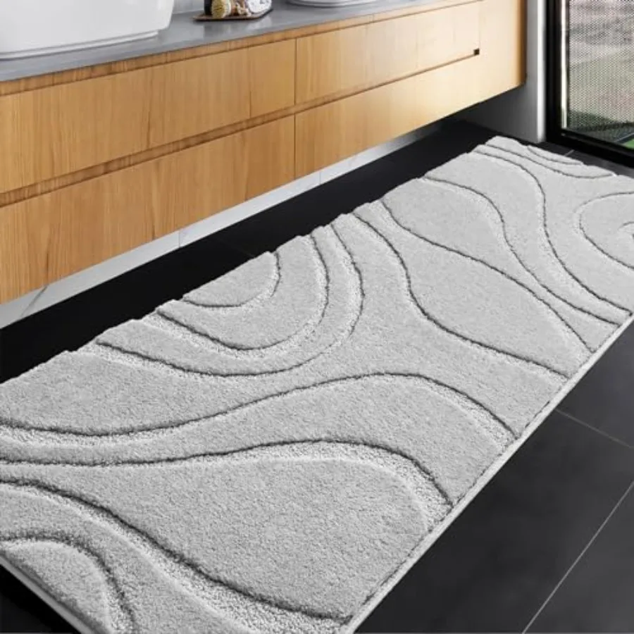 

Bathroom Rugs Mat Runner 24x60 Light Grey Bath Rugs Ultra Long Non-Slip Machine Washable Quick Dry Bath Mats Large Soft Absorbe