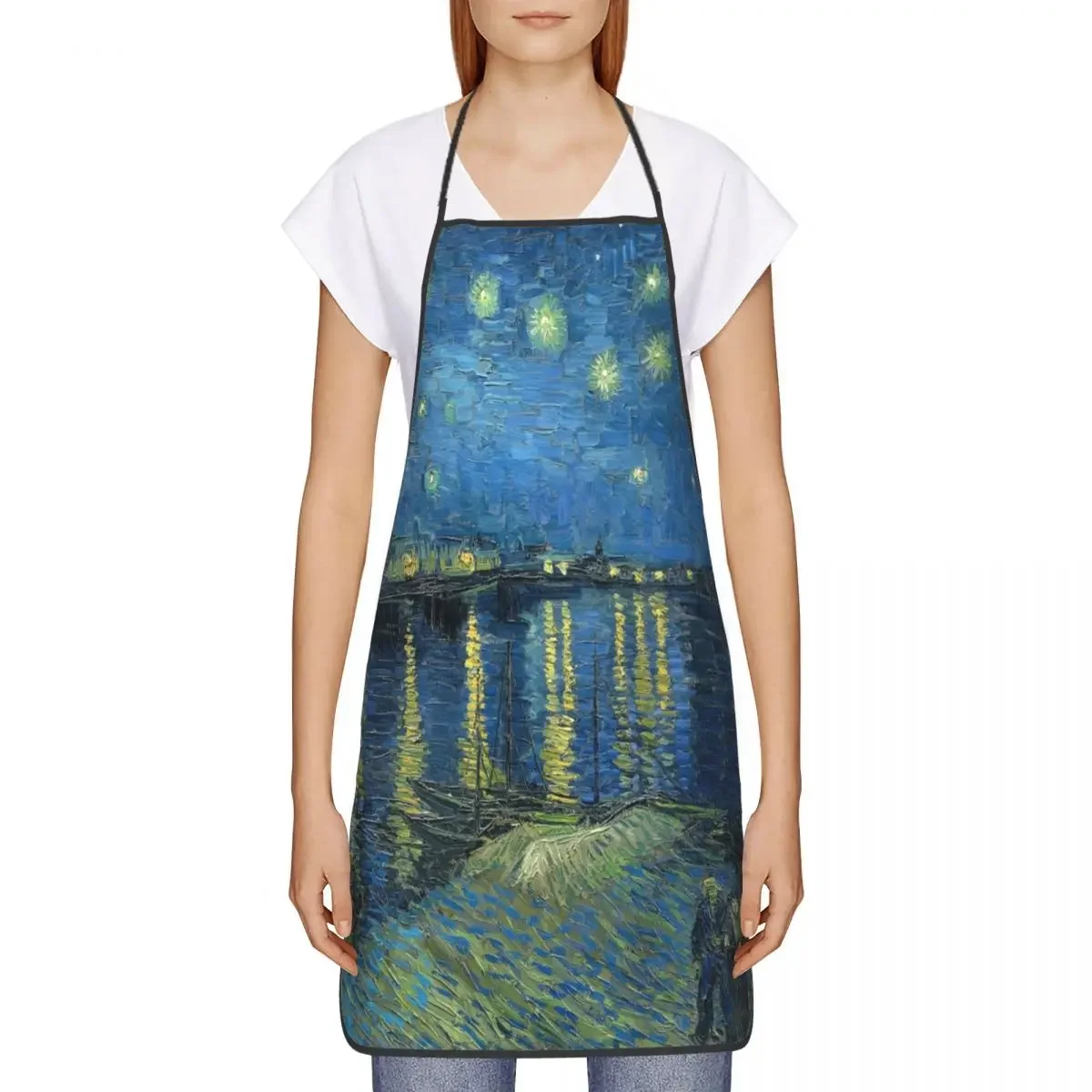 Starry Night Over The Rhone Aprons Women Men Vincent Van Gogh Unisex Kitchen Chef Bib Tablier Cuisine Cooking Baking Painting