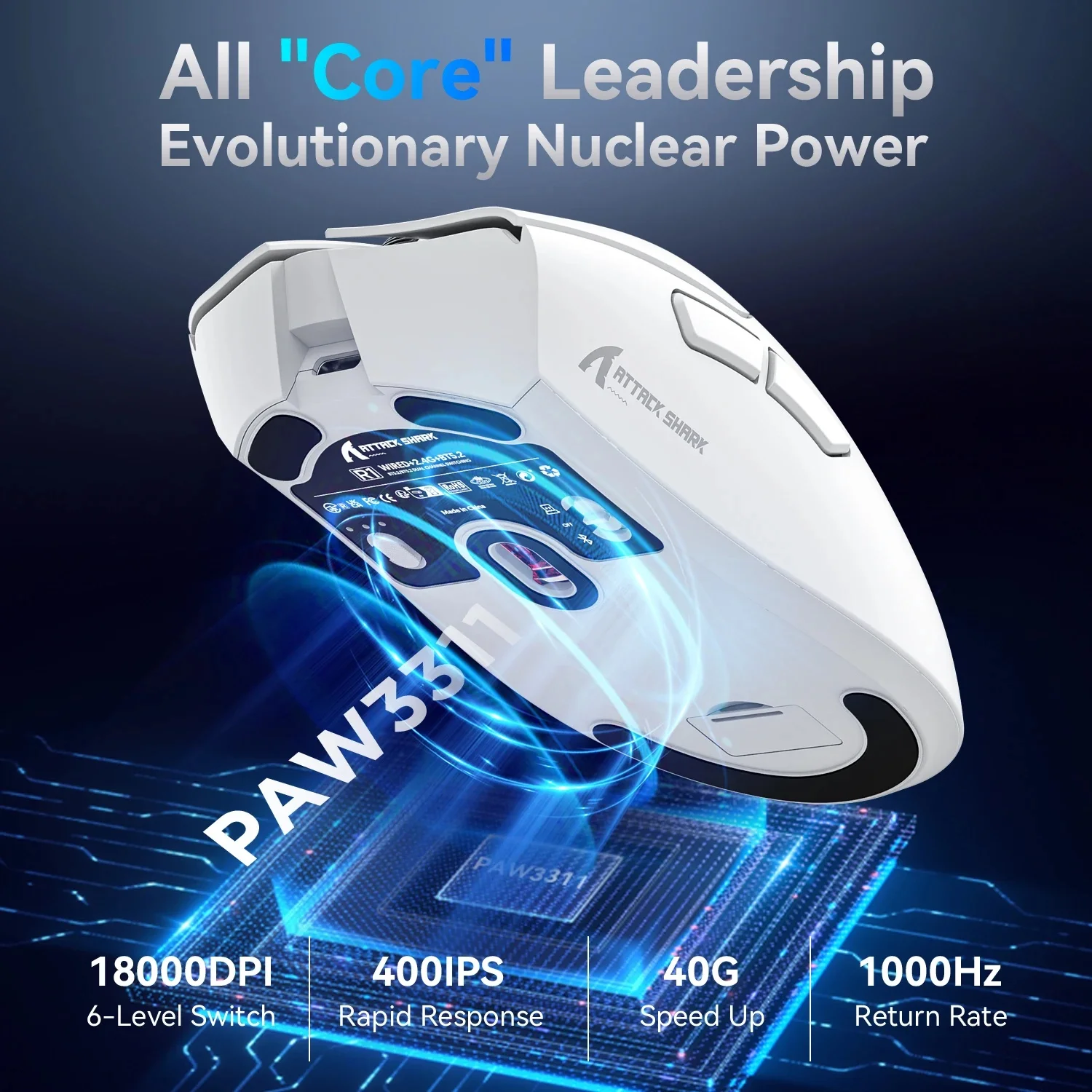 Attack Shark R1 Wireless Mouse Tri-Mode Connection  Lightweight 59g E-Sports Gaming Mouse For Office Gaming Pc Accessories Mute