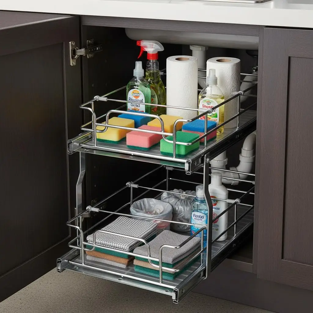 

Выдвижная полка для шкафа 12x21x15 дюймов для кухни, кладовой, ванной комнаты, сверхпрочная металлическая выдвижная корзина-органайзер