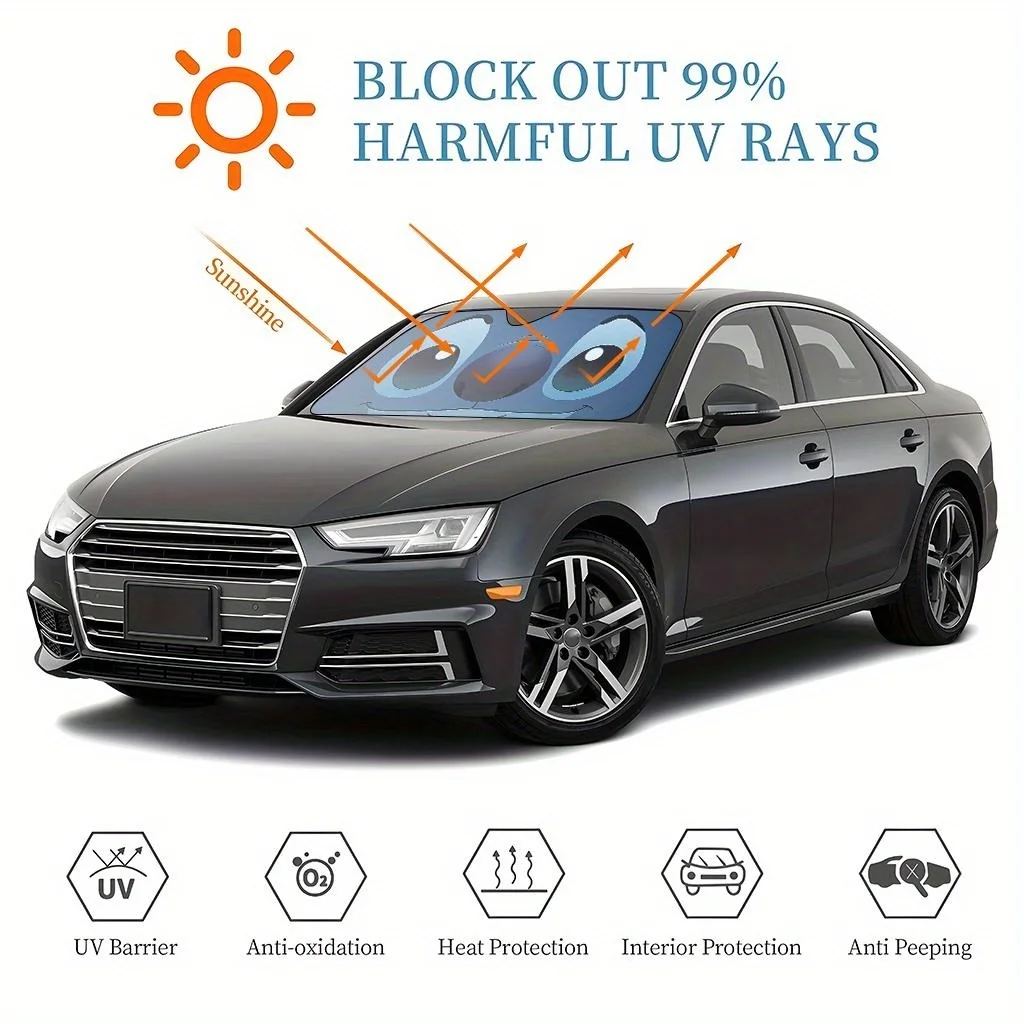 1 parasol para parabrisas de coche Stitch, bonito diseño de punto azul, protección UV y térmica, parasol plegable apto para coches, camiones, SUV