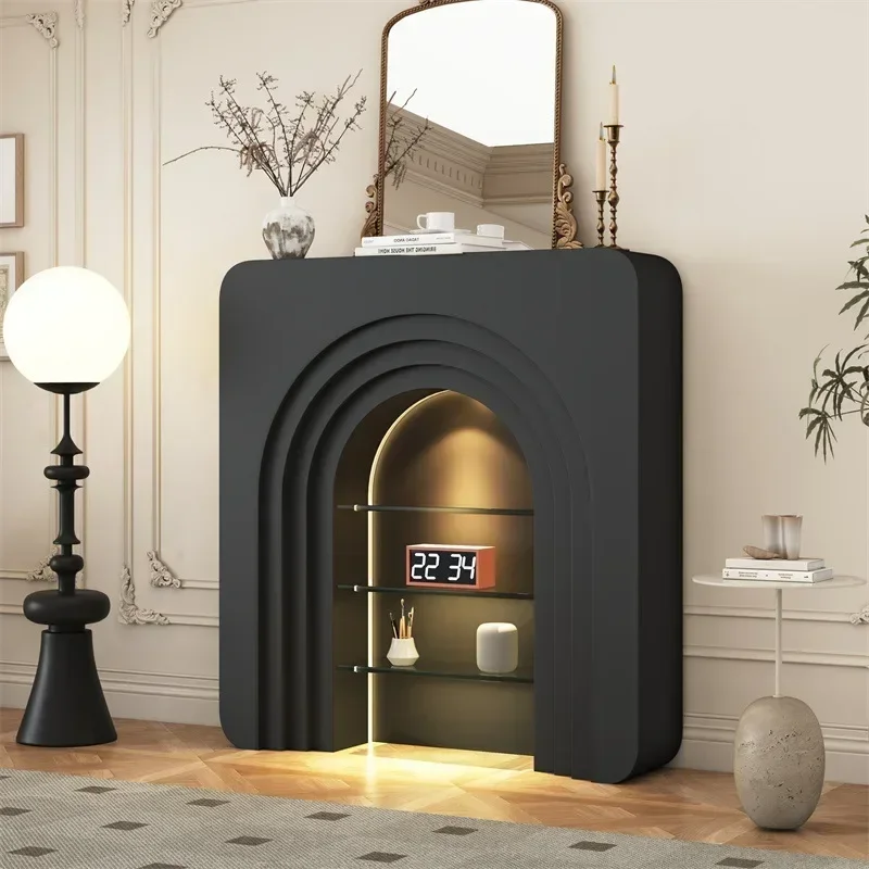 Black fireplace entrance cabinet, living room side cabinet, light luxury display cabinet, live stream display