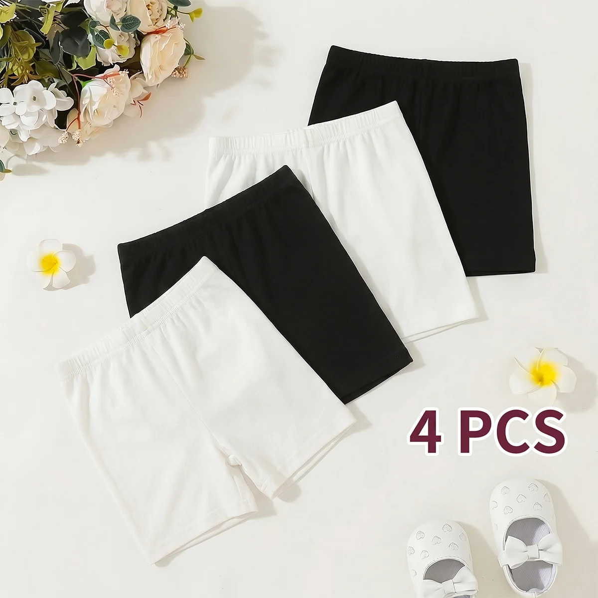 4er-Set Kinderstrumpfhosen, Mädchen-Leggings, Mädchen-Sicherheitsshorts & Kinder-Leggings zum Schutz vor Inkontinenz, mit einfachem, einfarbigem Design – Detail 1