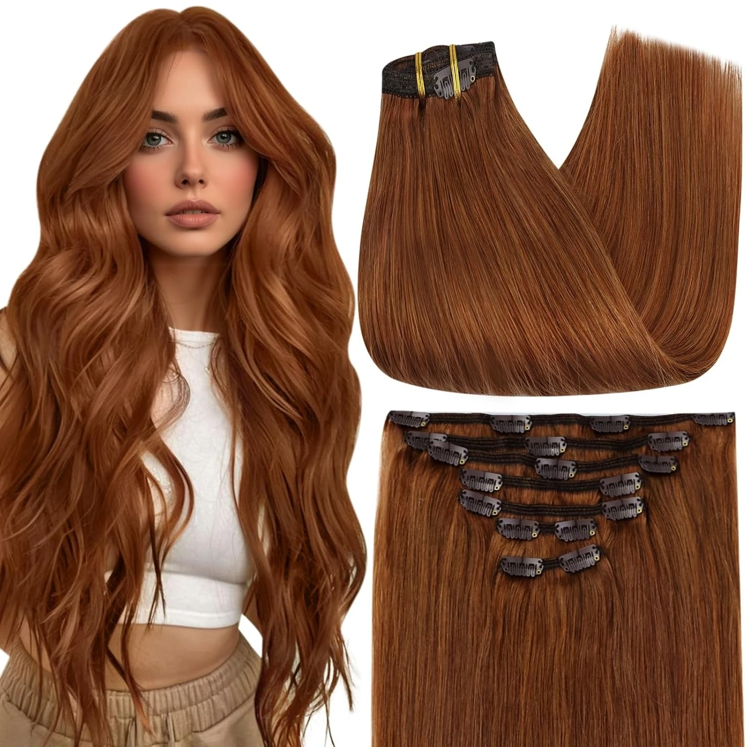 Full Shine Clip in Hair Extensions Real Human Hair 7pcs Double Weft Clip in Straight Remy Brazilian Hair for Woman