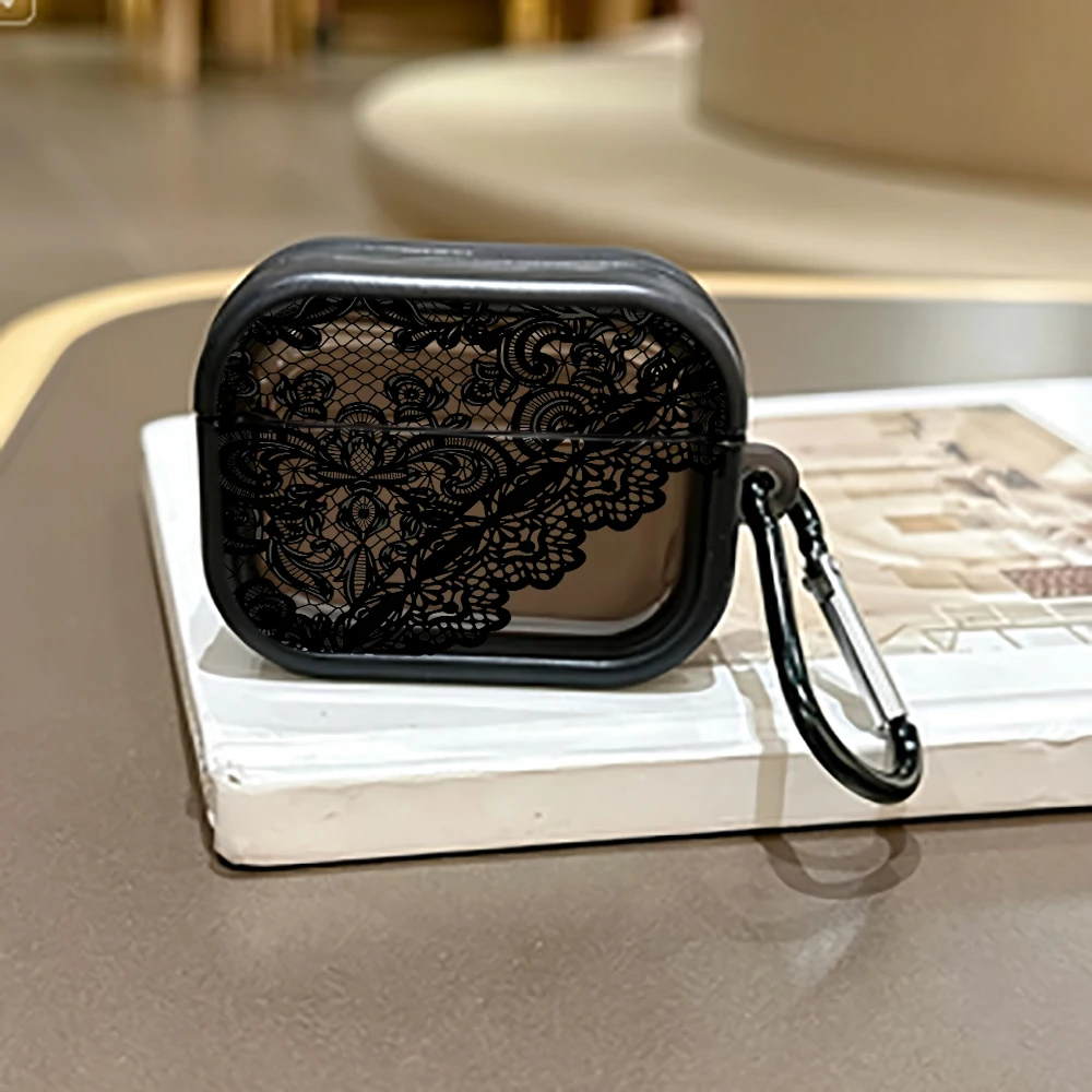 Elegant Black Lace Protective Case for AirPods Pro 3/Pro 2/Pro Earbuds Case For AirPods 4/3/2/1 TPU Shockproof  Earphone Cover view 5