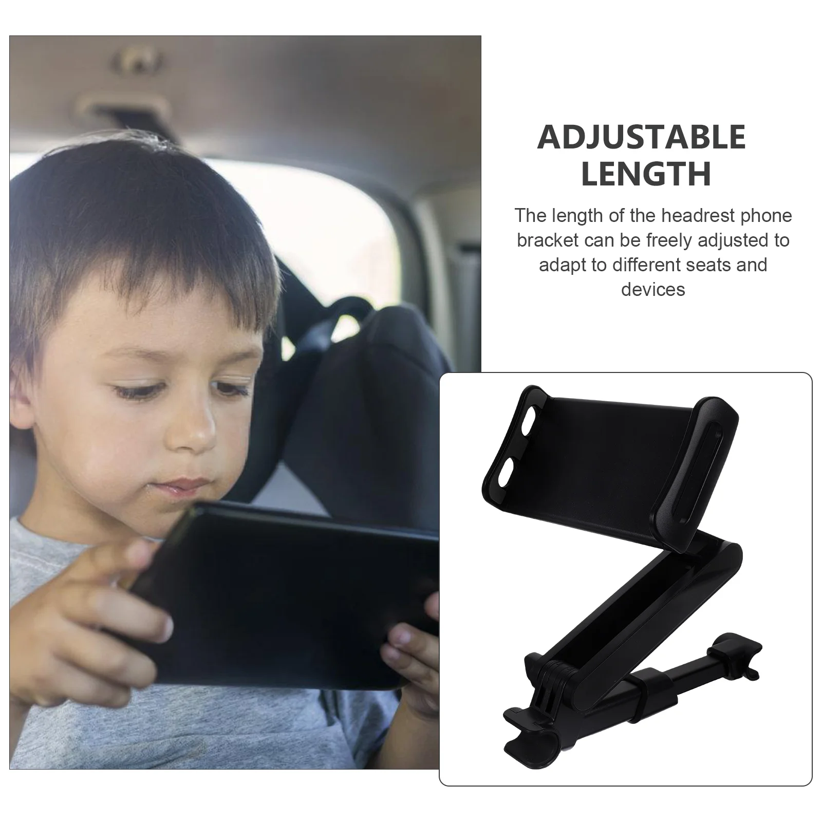 

Rear Seat Mobile Phone Tablet Holder Car Headrest Mount Adjustable Length 360 Degree Rotation Black Suitable Most Devices