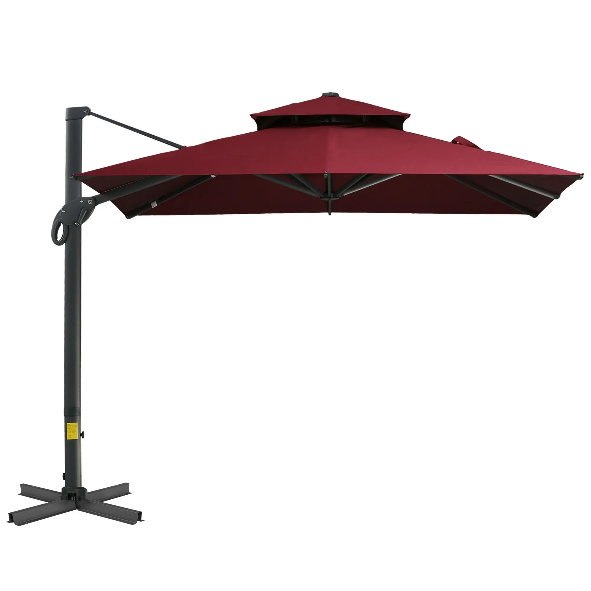 

For 10x10ft Cantilever Umbrella: 360° Rotating Wine Red Double-Top Aluminum Shade