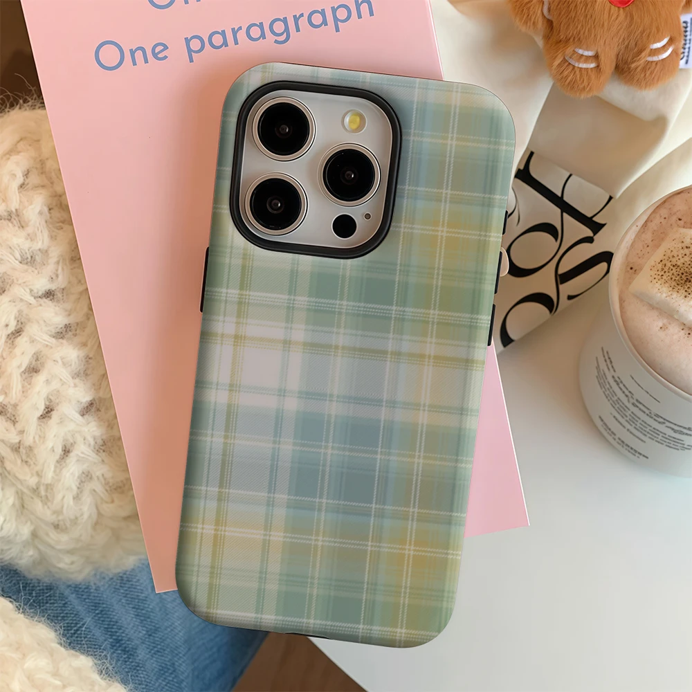 Groen pastel geruit patroon IPhone 17 Must-Haves telefoonhoesje voor IPhone 17 16 15 14 13 12 11 Pro Max Plus dubbellaagse achterkant