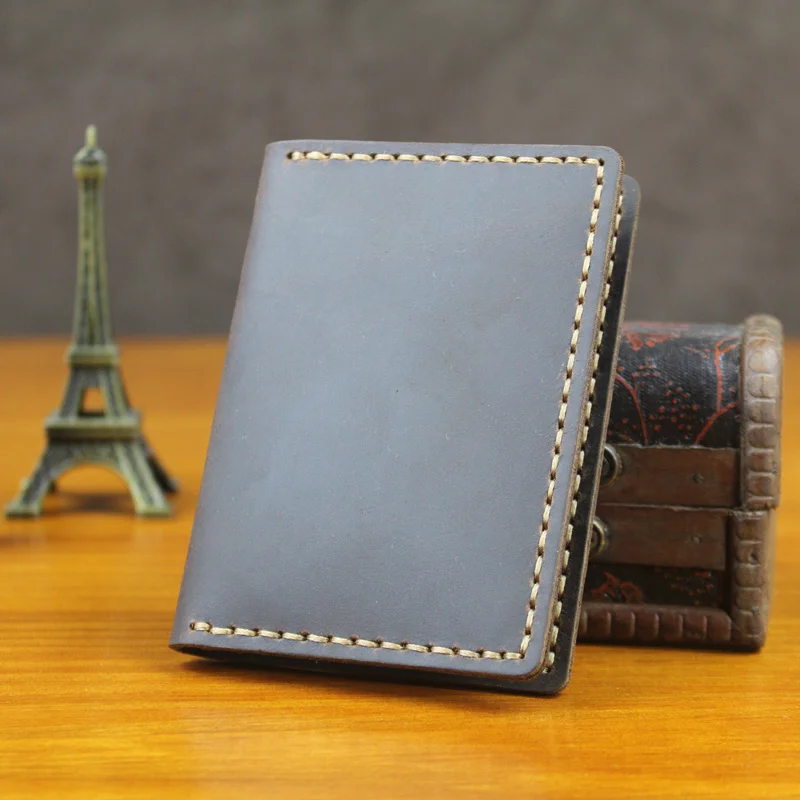 FANCODI Handmade Card Case Purse Vintage Crazy Horse Leather Mini Wallets Thin Delicate Credit s Cases Business Holder