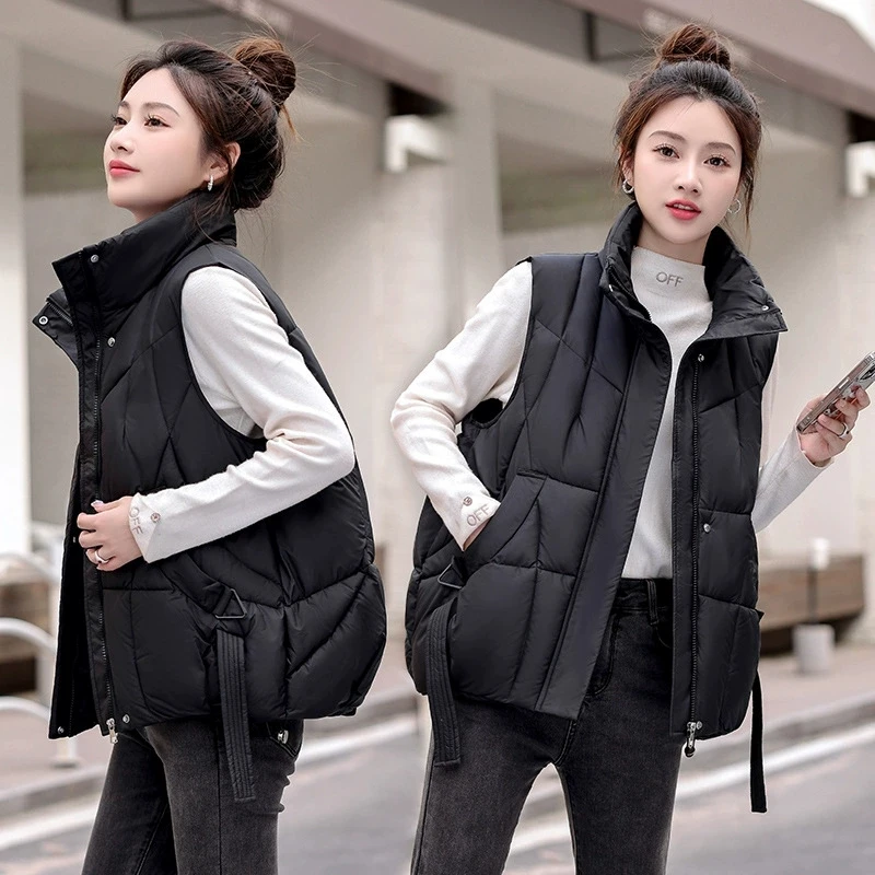

2025 New Autumn Winter Warm Women's Vest Jackets Casual Fashion Sleeveless Stand Collar Zip Women Versatile Waistcoat Outerwear