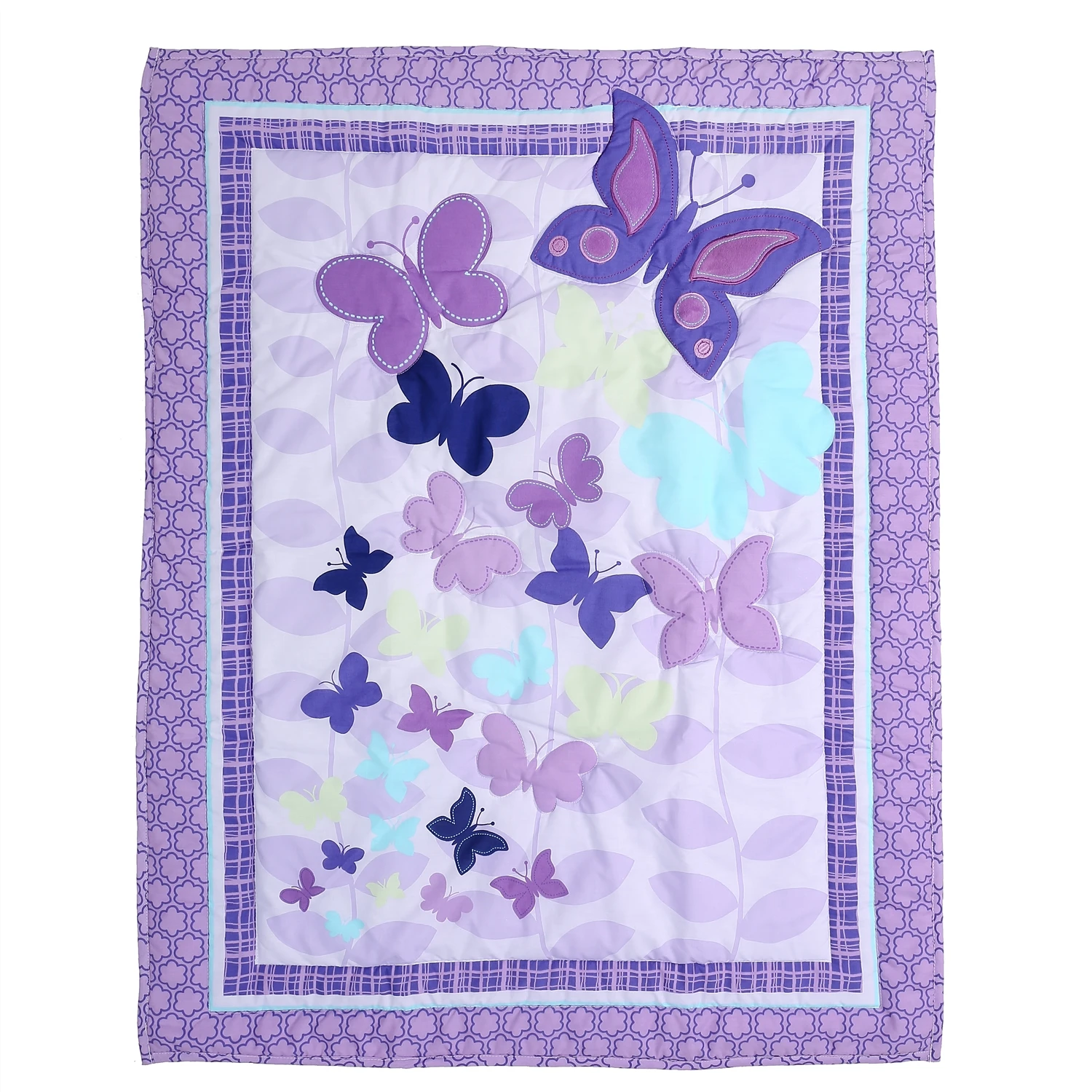 Juego de cama para cuna de bebé con mariposa de 7 piezas, manta para guardería infantil, sábana bajera (4 parachoques + edredón para cuna + sábana + falda de cuna)