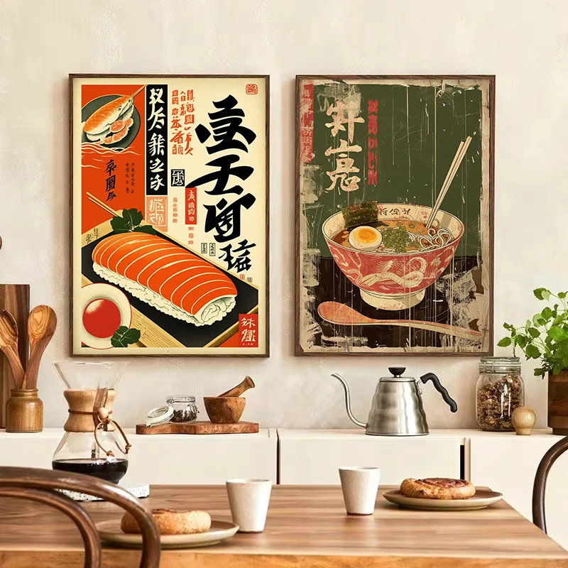 Vintage Japanese Sushi Takoyaki Ramen Kitchen Food Poster Canvas Painting Wall Art Pictures Restaurant Home Decor