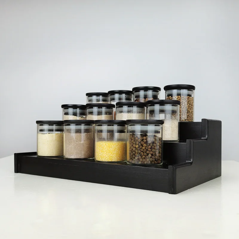 New Arrival Black Glass Jars Set 200ml Glass Spice Container with Black Lid Home Kitchen Organizer and Storage Container Set