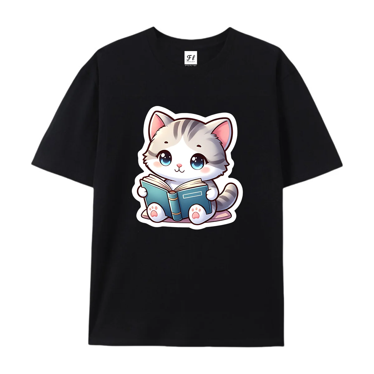 Cute Reading Kitten Graphic T Shirt Men Women Summer Casual Short Sleeve Tee Lovely Cat Book Print Tops For Book Lover Daily