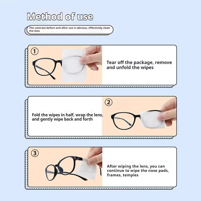 100Pcs/Box Glasses Cleaner Wet Wipe Disposable Misting Dust Remover Cleaning Lens Wipes Sunglasses Phone Screen Fortable
