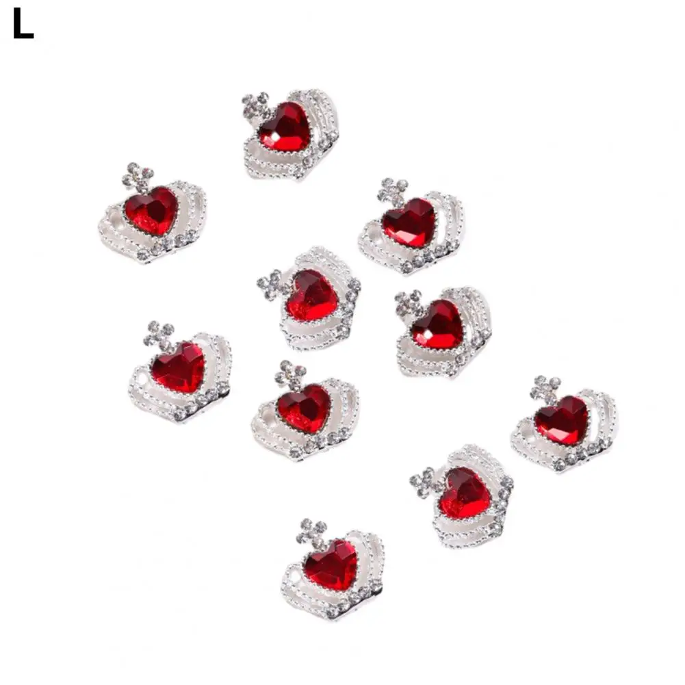 Nail Ornaments 10pcs Multicolor Alloy Crown Nail Charms Shiny Love Heart Rhinestone Decorations Diy Jewelry Accessories for Nail