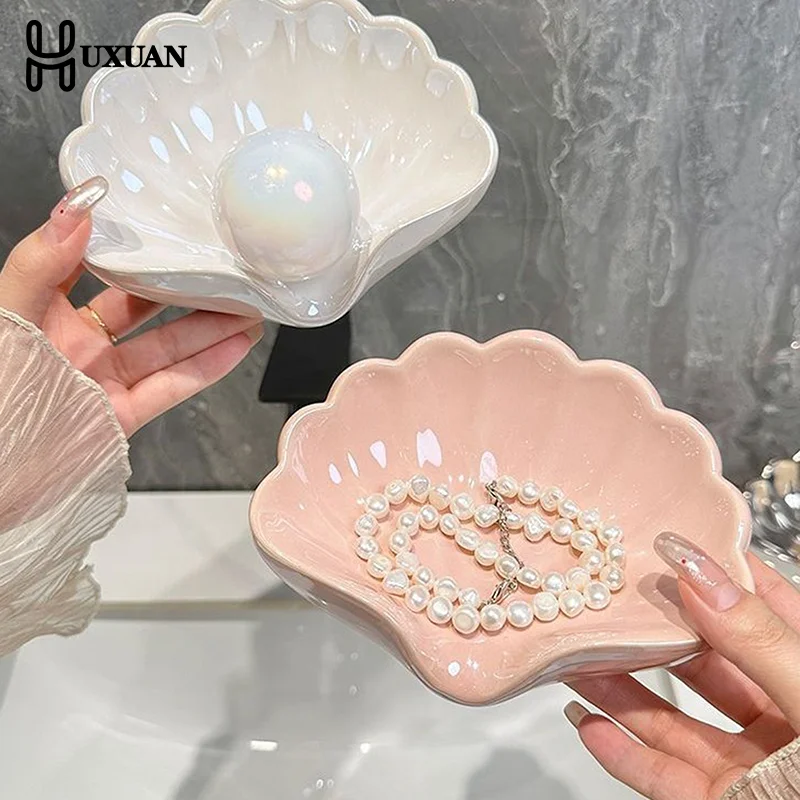 Shell Shape Ceramic Drain Soap Dish Holder Creative Home Solid Color Soap Dishes Jewelry Boxes Storage Box Bathroom Accessories
