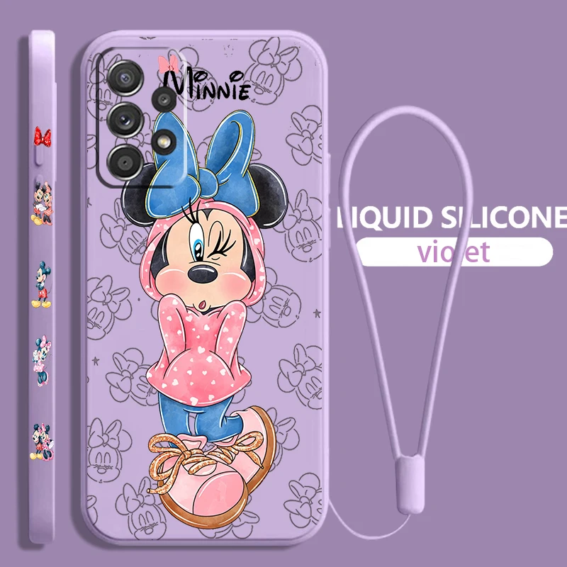 Capa de telefone de corda esquerda líquida Minnie rosa para Samsung Galaxy A73 A54 A34 A53 A33 A52 A32 A22 A71 A51 A21S 4G 5G Coque Capa