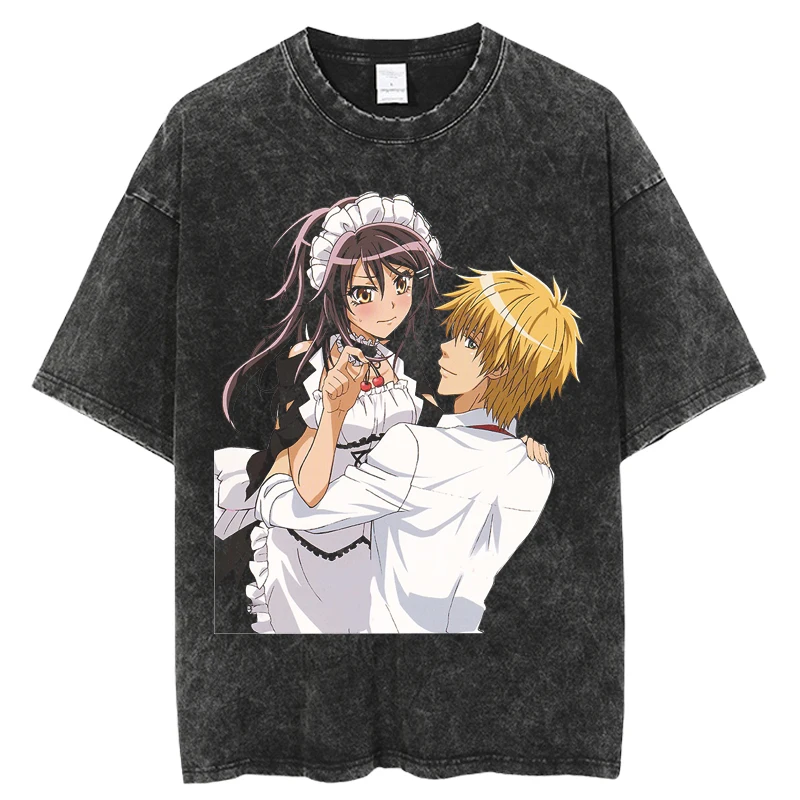 Camiseta lavada de Anime japonés Kaichou wa Maid sama, camiseta estampada fresca, ropa de calle de Manga, camisetas de Hip Hop para hombre 2023