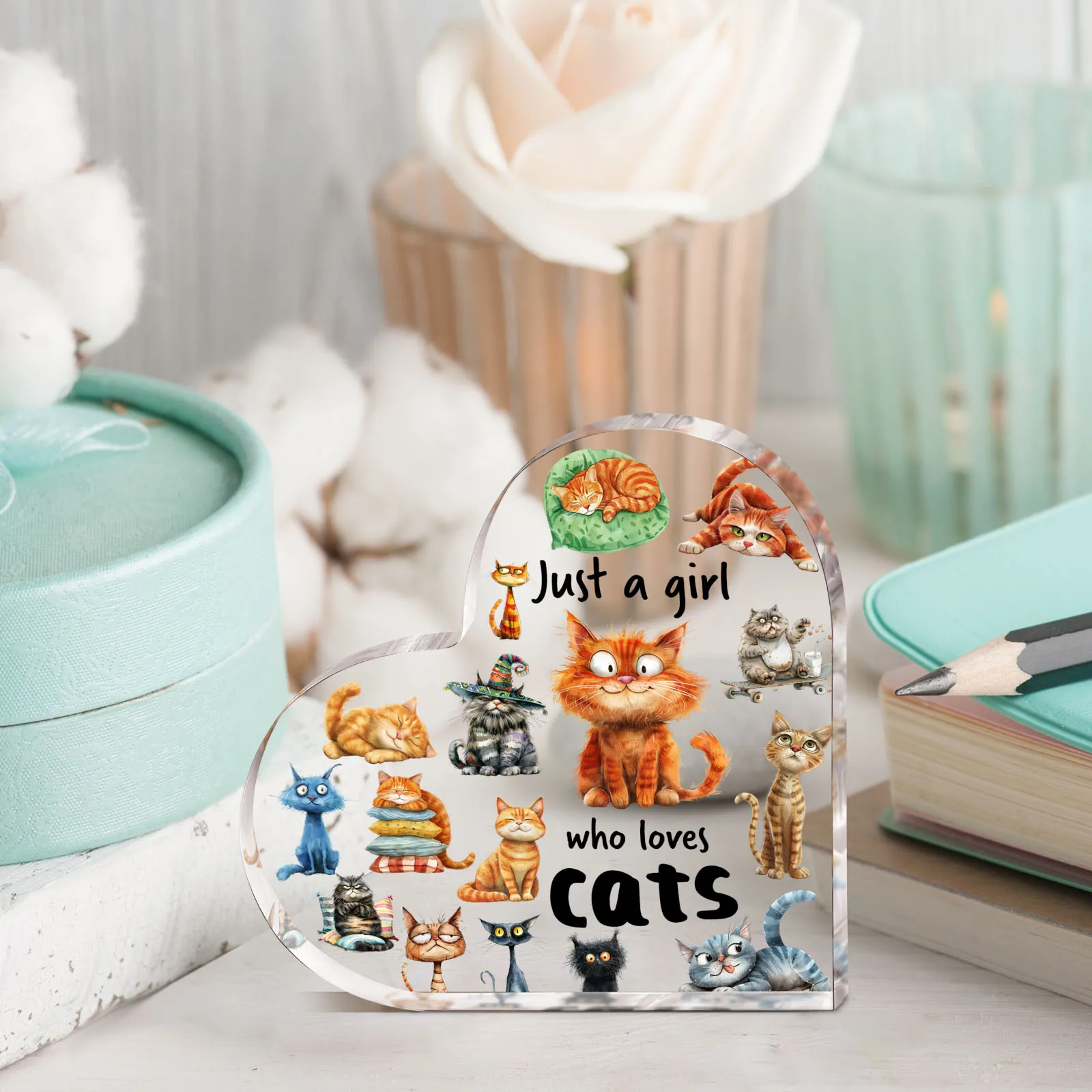 Charming Heart-Shaped Acrylic Cat Lover Sign - 
